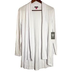 Vince Camuto Open Front Cardigan Ultra White Knit Long Length Long Sleeve Small